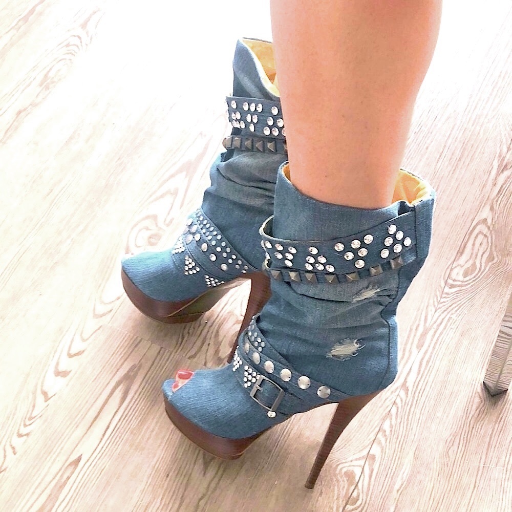 ROCK & CANDY by ZIGI Denim Cubic Zirconia Booties- 9.5us from BROWNS